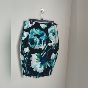 Mixology Skirts Women 2X Black and Green Floral Midi Office Academia Dinner Y2K